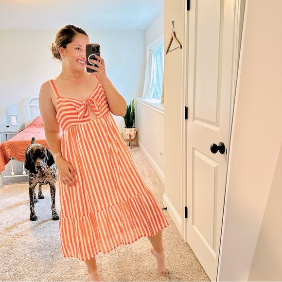 Tuckernuck Oliphant Orange White Cotton Striped Maxi Dress Large - Picture 1 of 15